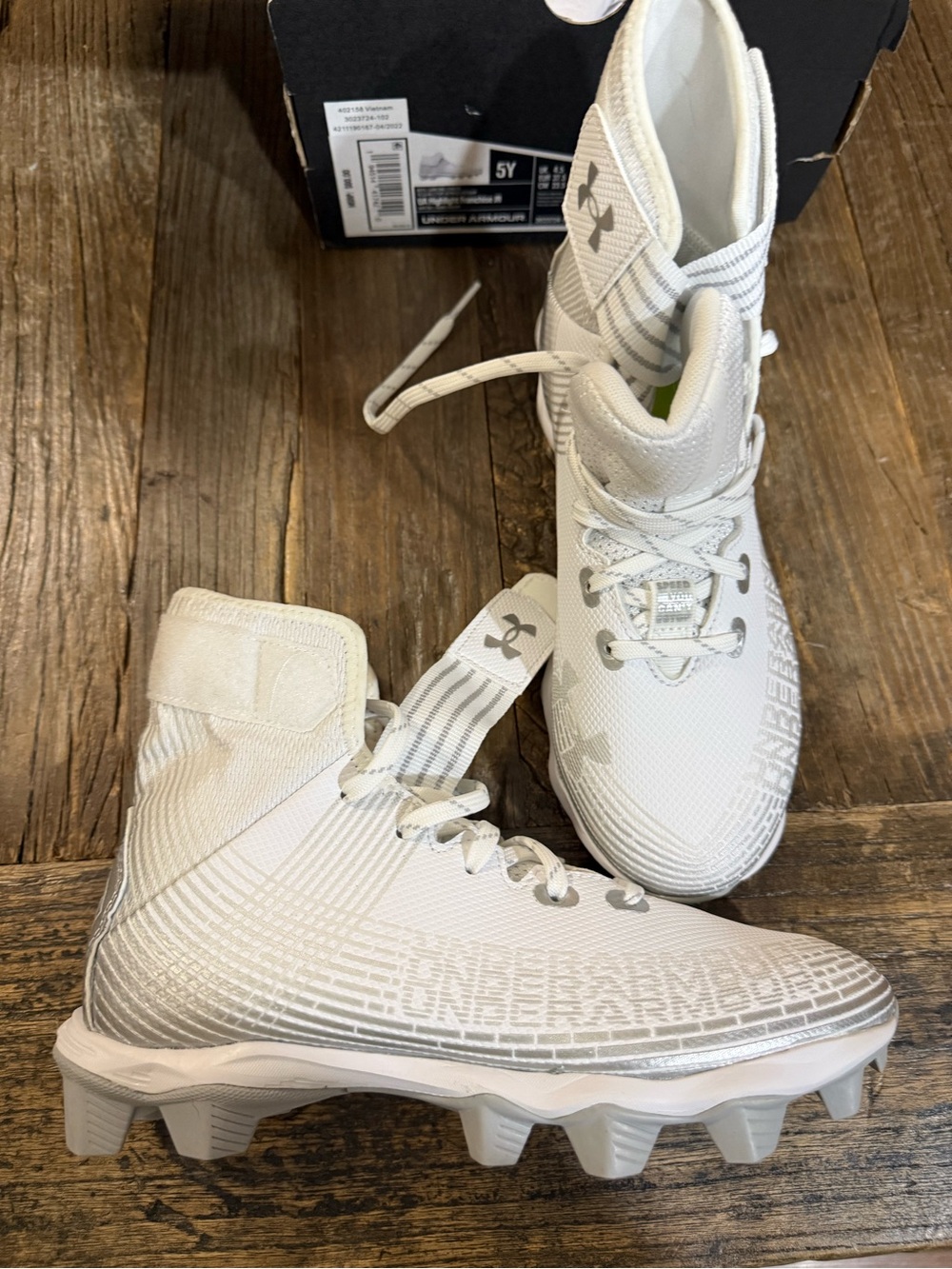 Under Armour White Kids High-Top Football Cleats